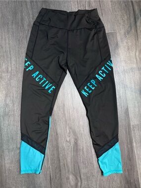 SHEIN Black and Teal "Keep Active" Girls Athletic Leggings